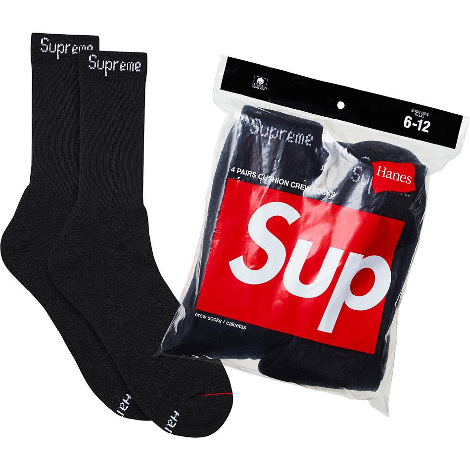 Supreme Hanes® Crew Socks (4 Pack) Zokni Fekete | HU105GL