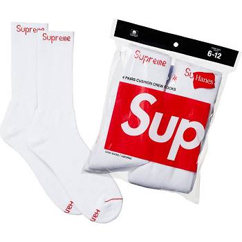 Supreme Hanes® Crew Socks (4 Pack) Zokni Fehér | HU104FM