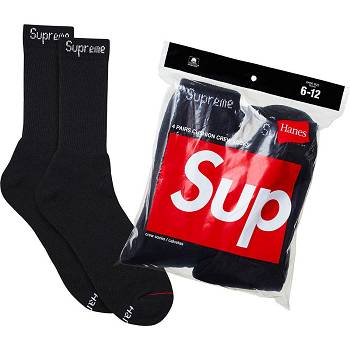 Supreme Hanes® Crew Socks (4 Pack) Zokni Fekete | HU105GL