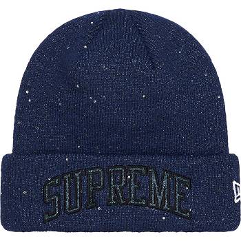 Supreme New Era® Metallic Arc Beanie Kalap Sötétkék | HU145EX