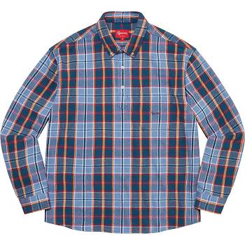 Supreme Pullover Plaid Flannel Ingek Kék | HU380RW