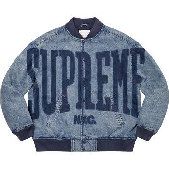 Supreme Washed Knockout Denim Varsity Kabát Sötétkék | HU437OR