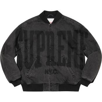 Supreme Washed Knockout Denim Varsity Kabát Fekete | HU439AP